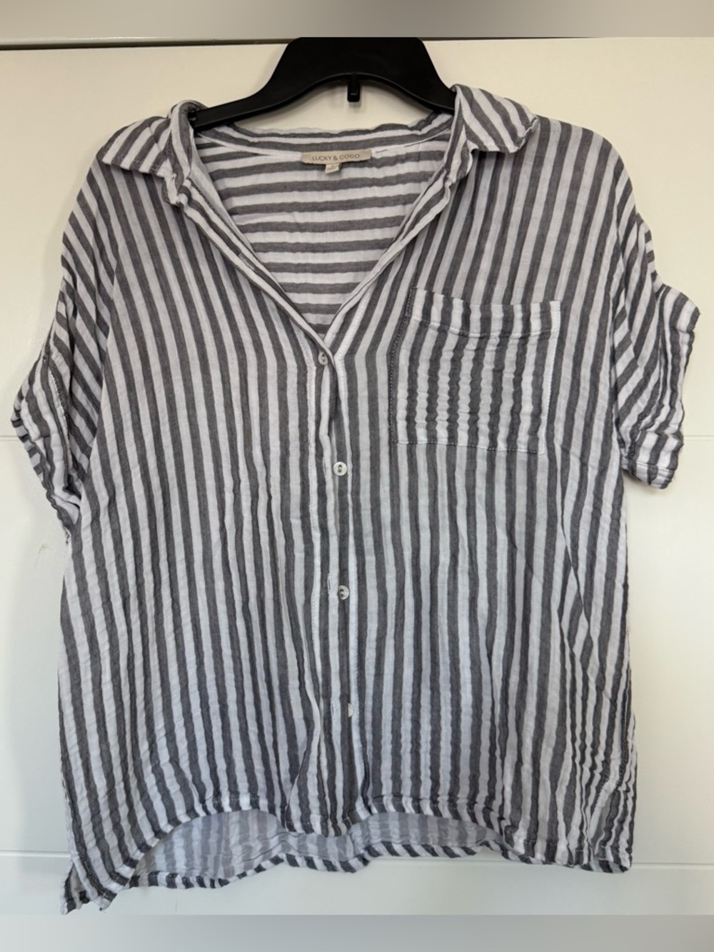 Lucky & Coco Grey & White Striped Button Front Shirt